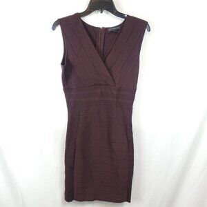 International Concepts Tapestry Dress Burgundy Bandage V Neck Stretch Dress Med